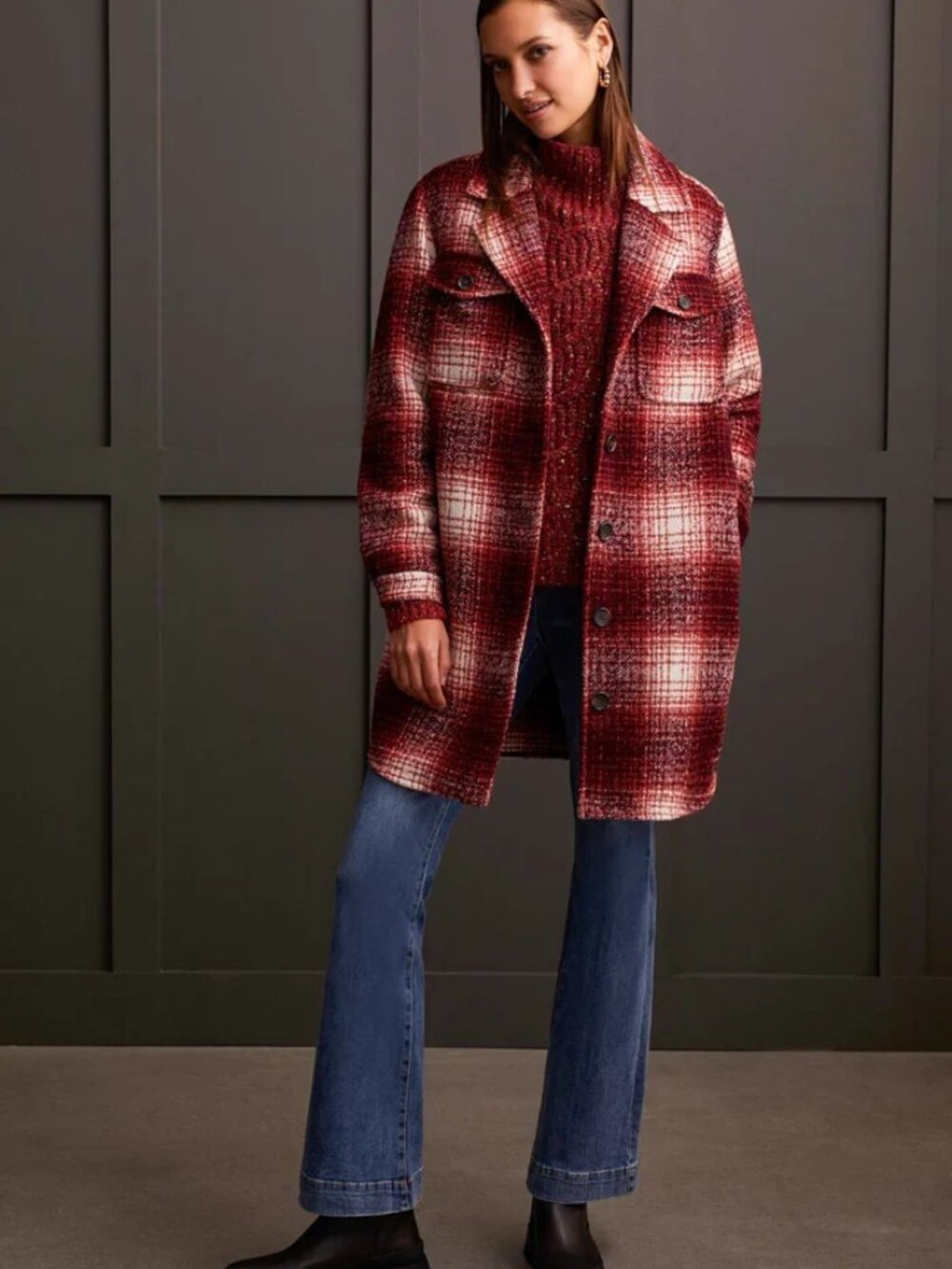 Tribal BOUCLE PLAID JACKET WITH NOTCH COLLAR  NEW